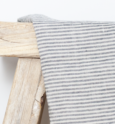 Grey stripe linen tea towel